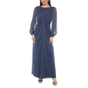 NEW OLEG CASSINI women's soft cowl middle twist a-line maxi dress in navy silver